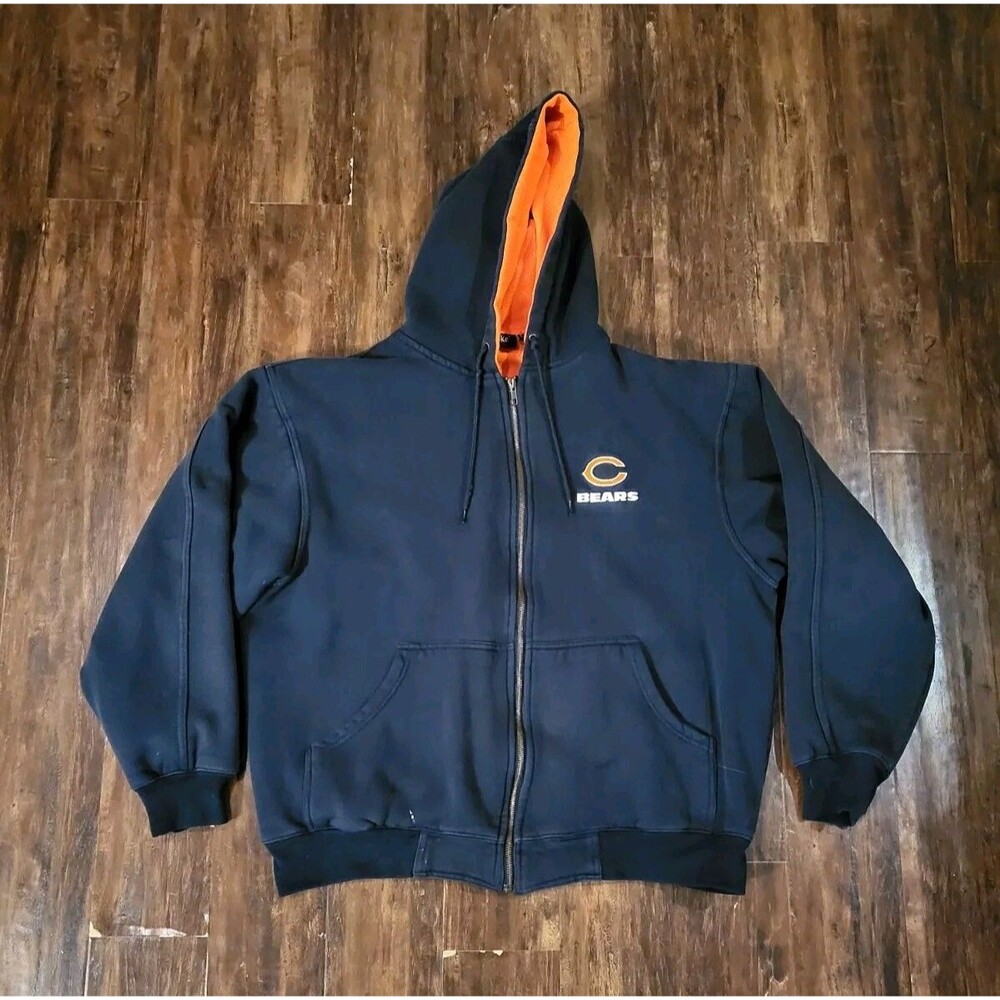 Chicago Bears Full Zip Thick Hooded Sweatshirt Mens Size Large (Thermal-Lined)